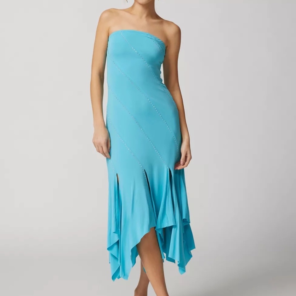 Urban outfitters UO Tonya Diamante Strapless Midi Dress Turquoise XS